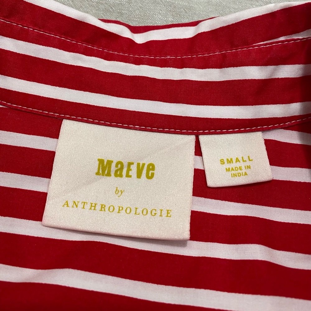 Anthropologie Maeve Kiana Red & White Striped Midi Dress Sz S Button Front - Picture 2 of 15